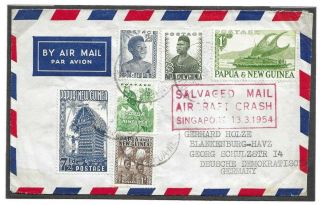 Papua Guinea 1954 Franked Cover To Germany With Salvaged Mail Singapore Hs
