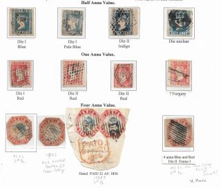 India 1854 Rare Selection Of Lithograph Stamps 1/2 (4),  1a (4),  4as (5) Stamps
