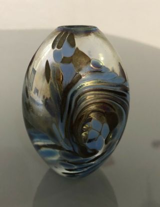1991 Nuance Orleans Hand Crafted Art Glass Vase Iridescent Blue Perfume