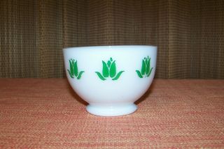 1 Vintage Fire King Cottage Cheese Bowl White - Green Tulips Made In Usa Vgc