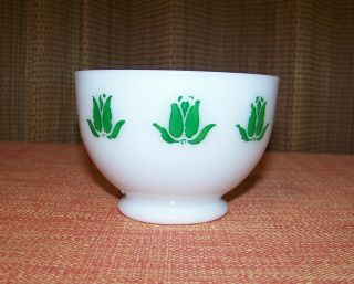 1 Vintage FIRE KING Cottage Cheese Bowl White - Green Tulips Made in USA VGC 2