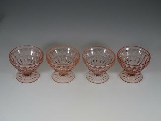 Set of 4 Deco Jeannette Glass Company Pink Windsor Sherbet Dishes c.  1935 2