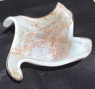 Vintage Italian Murano Hand Blown Art Glass White Gold Fleck Candy Dish/bowl