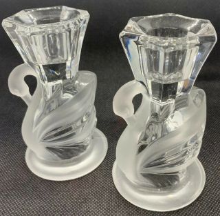 Pair Mikasa Crystal Swan Candle Sticks / Candle Holders