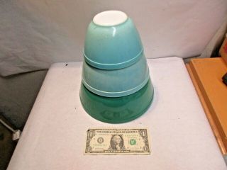 Vintage Pyrex Turquoise Green Nesting Mixing Bowl Set 401,  402,  403 Bowls - Nr
