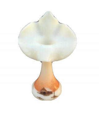Fenton Jack In The Pulpit Custard Glass Handpainted Vase By Jim Andrick