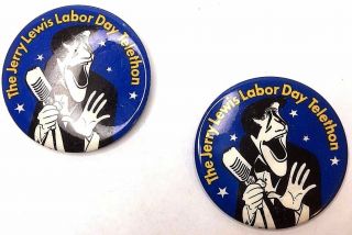 2x Vintage 1981 The Jerry Lewis Labor Day Telethon Pinback Buttons Badge