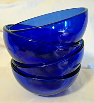 Set Of 4 Vintage Cobalt Blue Glass 6 " Soup Cereal Bowls Mexico