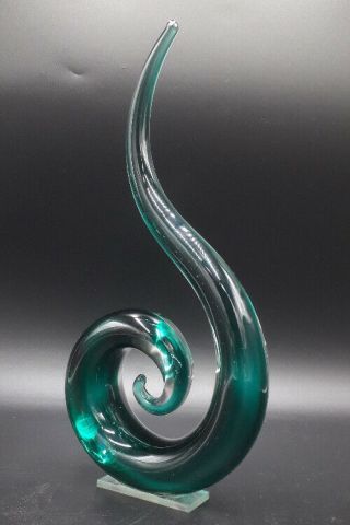 Vintage Murano Hand Blown Glass Sculpture In Green And Clear.