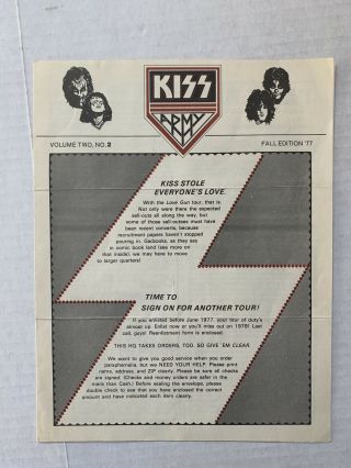 Vintage - Kiss Army Volume 2 No 2 Newsletter Fall 1977 Aucoin
