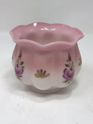 Cute Fenton Pink And White With Roses Hand Painted Bowl Signed W/ Tag 2