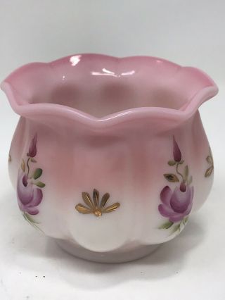 Cute Fenton Pink And White With Roses Hand Painted Bowl Signed W/ Tag 3