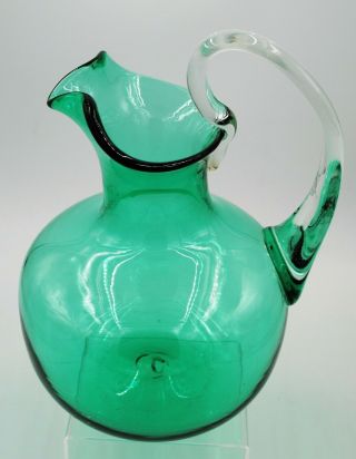 Vintage Blenko Hand Blown Glass Pitcher - 544 - Sea Green 2