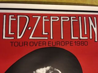 led zeppelin 1980 TOUR OVER EUROPE poster NEAR very rare appx 18 1/4x 25 2