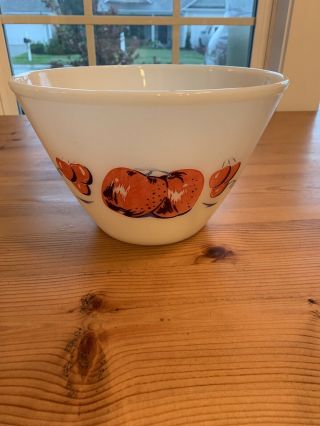 Vintage Fire King Apple Cherry Splash Proof Milk Glass Mixing Bowl Large 9.  5 "