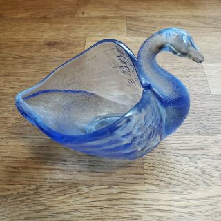 Vintage Fenton Glass Swan Candy Dish Trinket Bowl Bird Light Blue