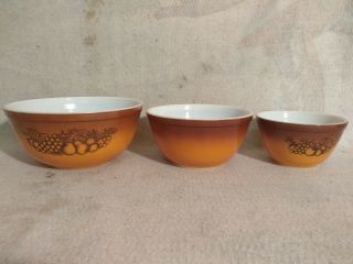 Vintage Pyrex Nesting Mixing Bowl Set Of 3 Old Orchard Pattern 401 - 403