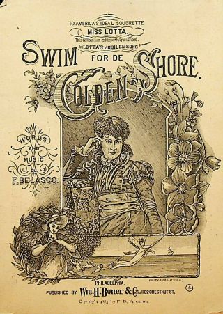 Charlotte Crabtree Miss Lotta Swim For De Golden Shore Ad Card 1884