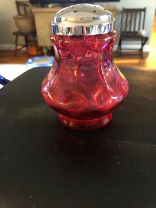 Vintage Fenton Cranberry Red Coin Dot Glass Sugar Shaker