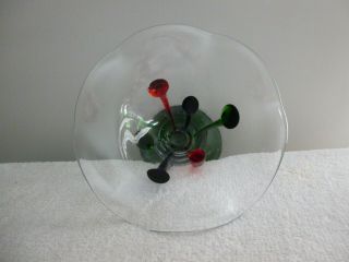 Art Glass Vase,  Hand Blown Glass,  Red/Blue/Green/Clear Glass,  Ruffled Top. 3