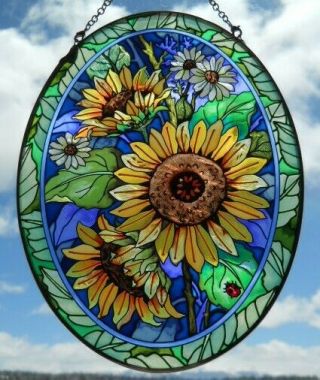 Amia Stained - Glass Look " Sunflowers " Oval Suncatcher