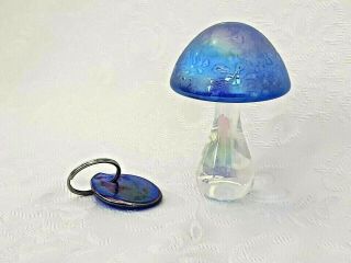 Heron Glass Blue Medium Blue Mushroom And Dark Blue Key Ring - Hand Crafted - Uk