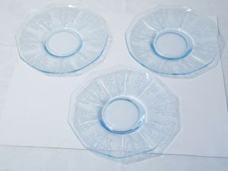 9 Cambridge Cleo Pattern Decagon Etched Light Blue 3 Saucers & 6 B & B Plates