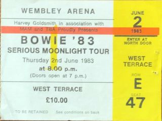 David Bowie - “serious Moonlight Tour” - Wembley Arena London - Thursday 2nd June 1983