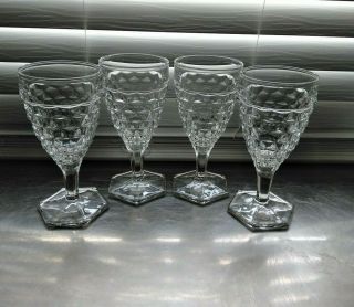 Set Of 4 Fostoria American Clear Stem Water Goblets Wine Glasses Hex Base 6 3/4 "
