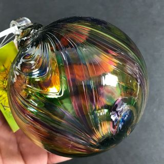 Kitras Art Glass Orb Feather Ball Ornament Ball 3 - 4 " W/ Tag - Round Sun Catcher