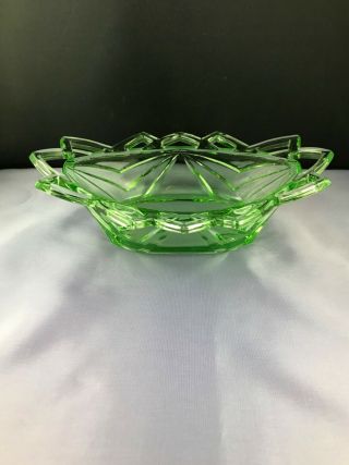 Vintage Indiana Green Uranium Glass Relish Bowl 9 1/2 " Oval - Pyramid Pattern