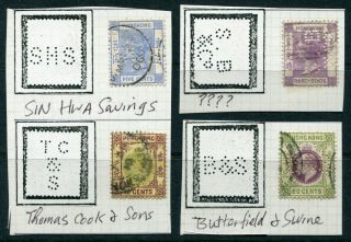 Old China Hong Kong Gb Qv & Kevii 4 X Stamps To $1 With Perfins
