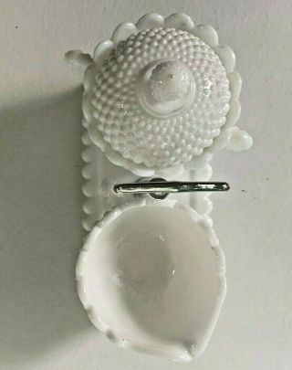 Vintage Fenton Hobnail White Milk Glass Sugar and Creamer Tray Set with Handle 3