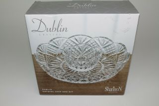 Godinger Shannon " Dublin Crystal 8 Inches In Diam Chip And Dip Bowl 2 Pc Server