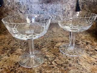 Pair Waterford Lismore Cut Lead Crystal Champagne Tall Sherbet Glasses