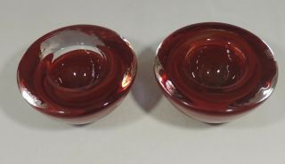 2 Kosta Boda Sweden Anna Ehrner Red Swirl Art Glass Votive Candle Holders Euc