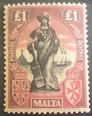 Malta George V £1 Sg140 Bright Carmine & Black Unmounted C/v £110.