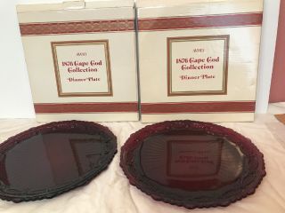 2 Avon Ruby Red 1876 Cape Cod Dinner Plates 10 3/4” Box