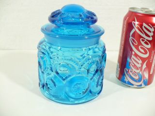 Moon & Stars L E Smith Glass Elegant Blue 2 Cup Canister 5 " Tall
