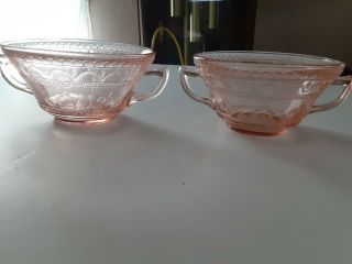 Vintage Pink Patrician Spoke Depression Glass Cream Soup Set Of 2