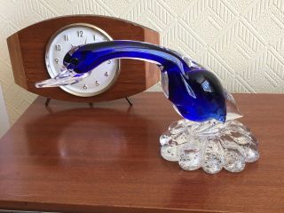 Vintage Venetian Murano Art Glass Duck Swan Figure Cobalt Blue Labelled 1960s