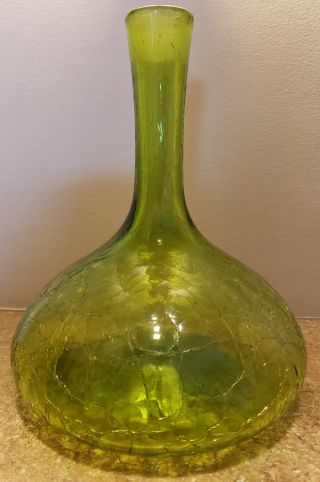 Vintage Blenko Avocado Green Crackle Vase Crackle Glass Mid Century Decor Estate