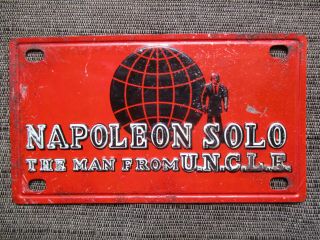 Vintage 1967 Man From Uncle Napoleon Solo Spy Marx Tin Toy Bike License Plate