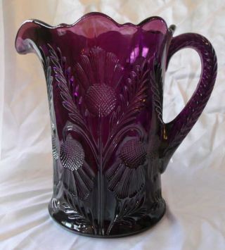 Stunning Amethyst Purple Glass Iced Tea Water Pitcher Inverted Thistle Mosser