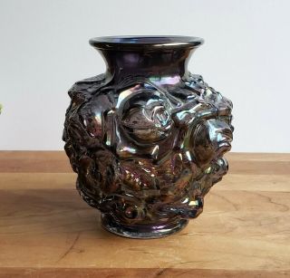 Imperial Glass Amethyst Purple Smoke Carnival La Bella Rose 5.  5 Inch Vase 1965