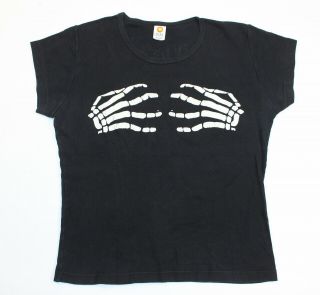 Black Womens Rare 2001 Misfits Girls Band Shirt Skeleton Hands Xl