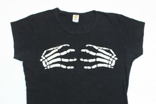 Black Womens Rare 2001 Misfits Girls Band Shirt Skeleton Hands XL 2