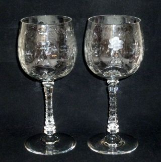 2 - Libbey Rock Sharpe 1004 - 1 Cut Floral Arch Water Goblets Glasses Wine Hocks