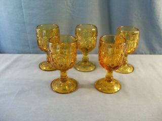 Set Of 5 L.  G.  Wright Amber Glass Moon & Stars Wine Goblets