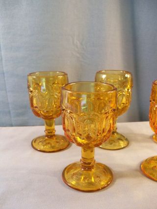 Set of 5 L.  G.  Wright Amber Glass Moon & Stars Wine Goblets 2